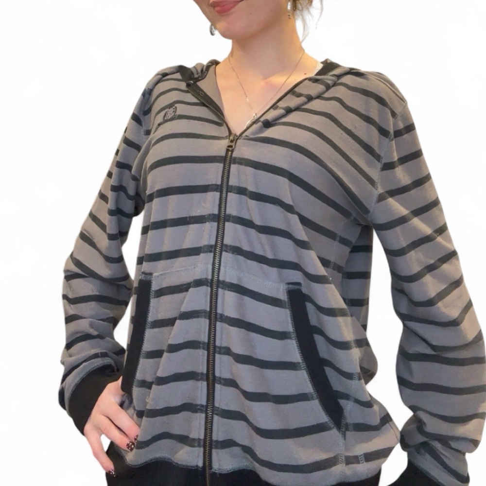 Guess Gray and Black Striped Hoodie